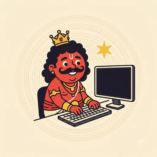 King Mahabali typing on laptop